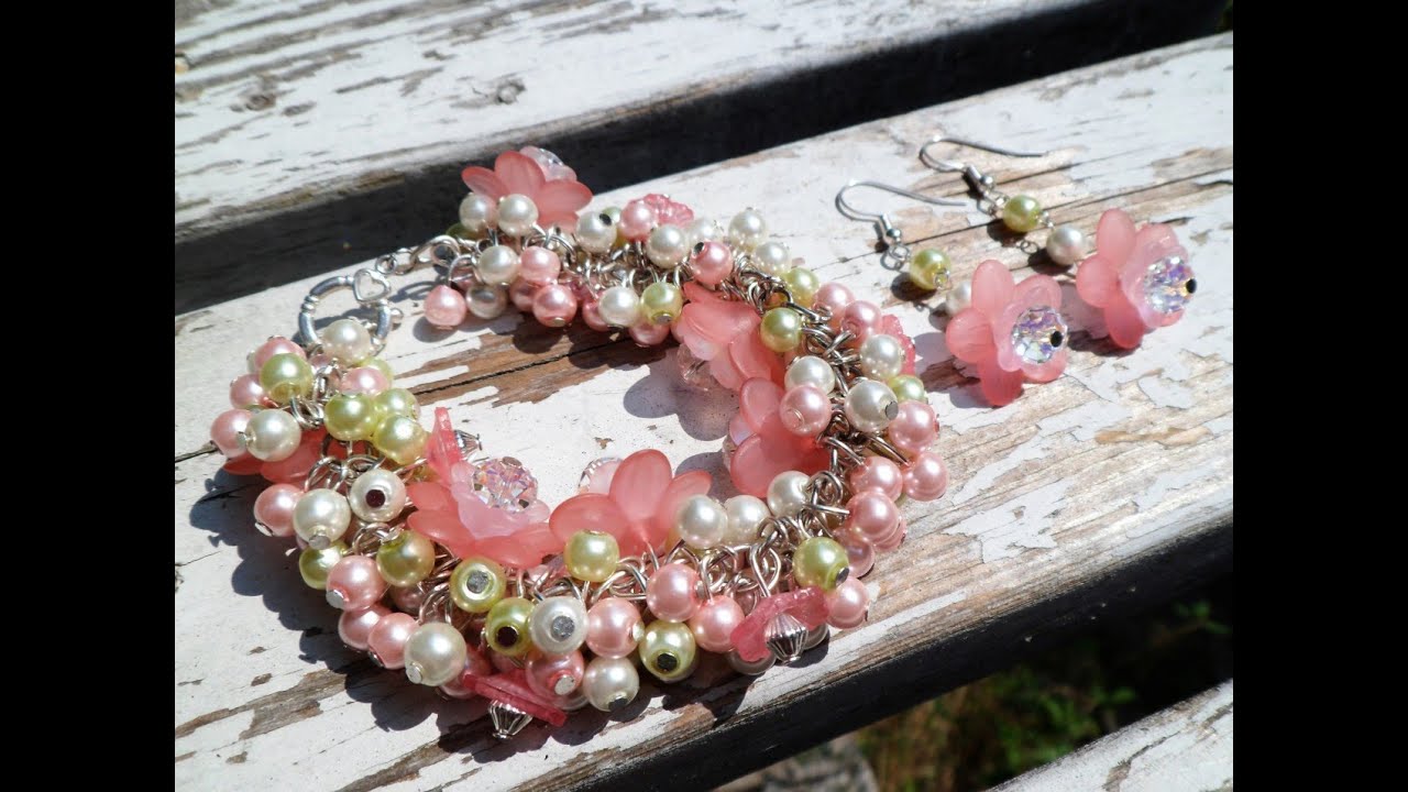 PandaHall Jewelry Making Tutorial Video--Pretty in Pastels Chunky Flower Bracelet and Earring Set