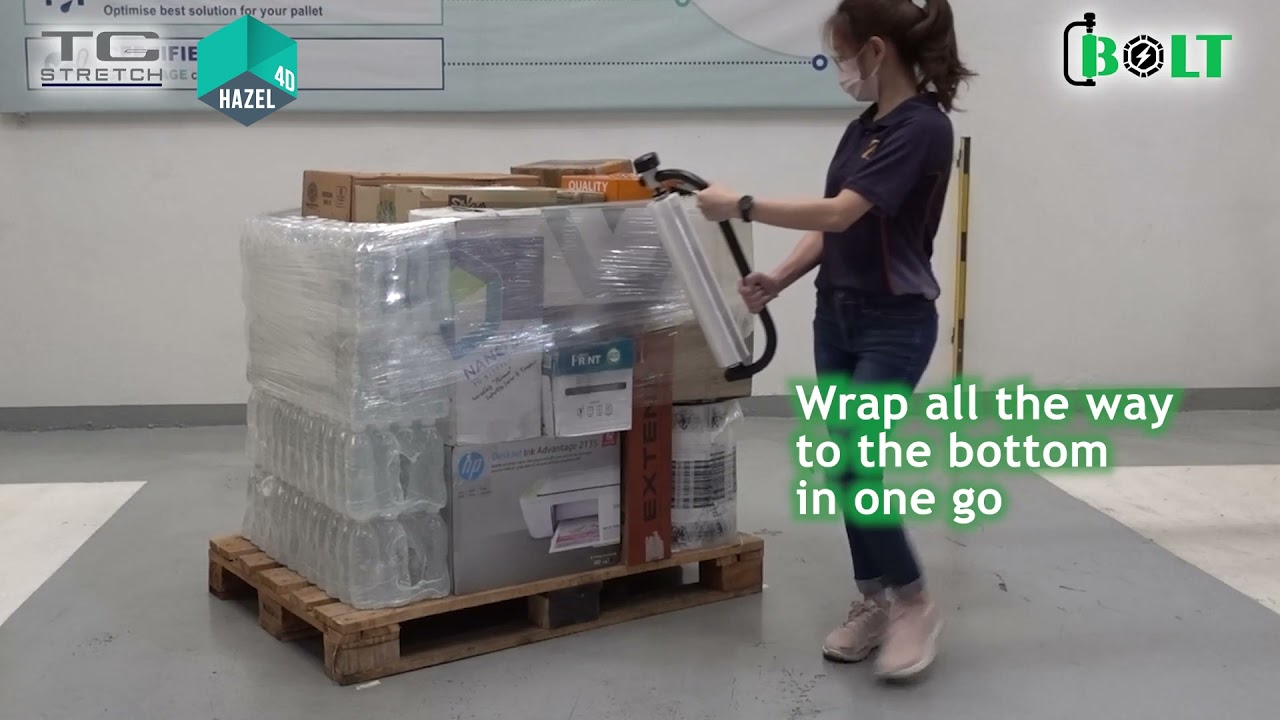 Hazel 4D Bolt Nano Hand Palletwrap Dispenser Application