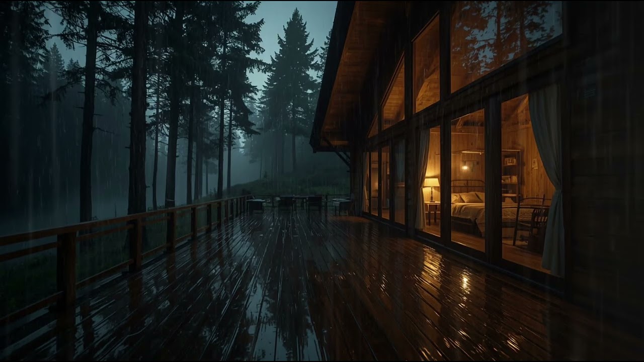 Cozy Rain at a Forest Cabin 🌧️ | Deep Sleep & Relaxing Night Ambience (3:30 Hours)
