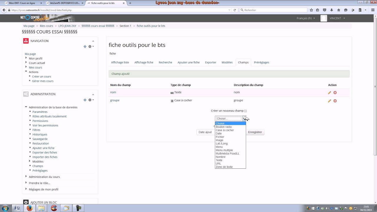 moodle base de données