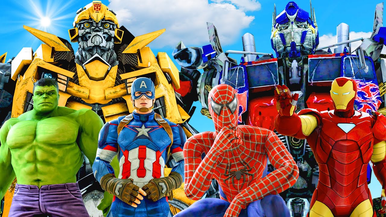 SPIDERMAN & MARVEL SUPERHEROES VS TRANSFORMERS - OPTIMUS PRIME, BUMBLEBEE | SUPER EPIC BATTLE