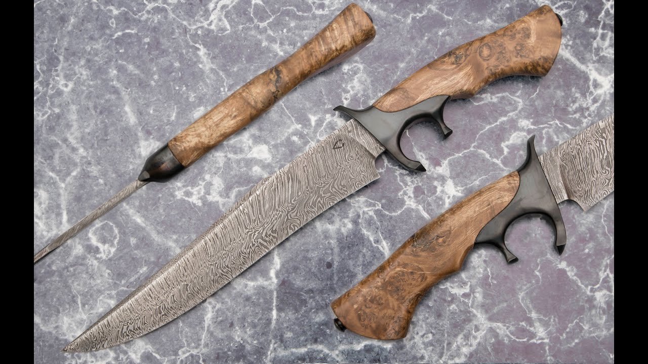 Knifemaking: Making damascus bowie with sub hilt