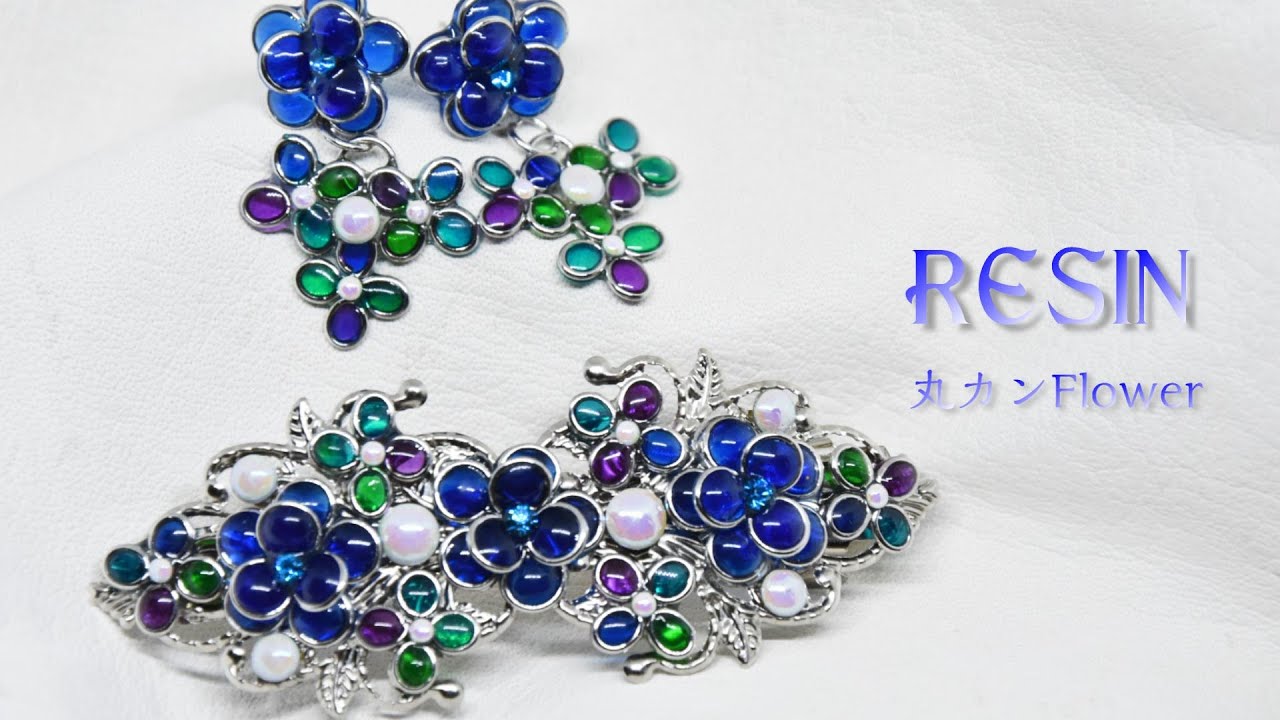 【UVレジン】丸カンFlower　バレッタ＆ピアスValletta and earrings　UVRESIN