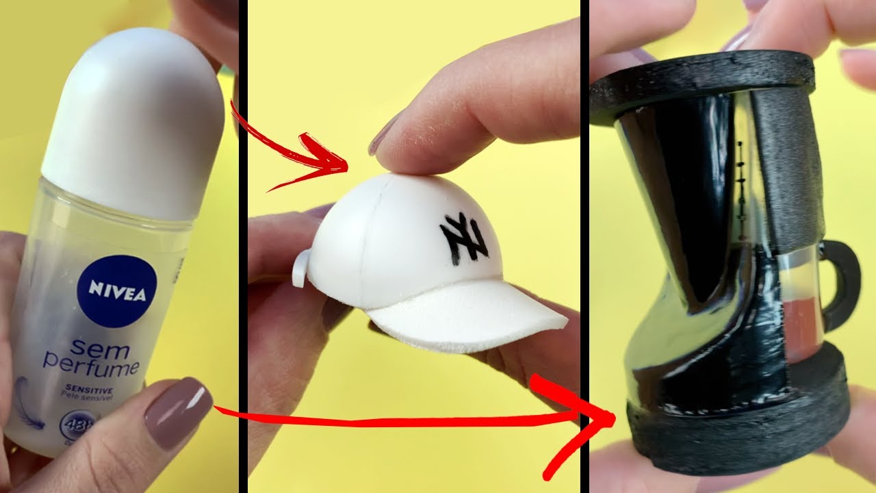 Como fazer Boné e Cafeteira em DIY Miniatura com Embalagem de Desodorante!