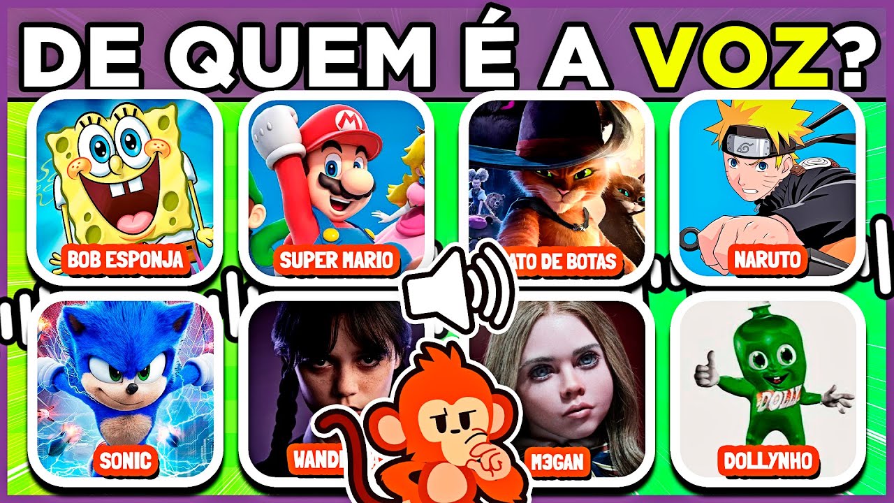 🕵️‍♂️🔊 ADIVINHE O PERSONAGEM PELA VOZ | Desafio das Vozes | Só vai acertar quem é bom de ouvido 🐵