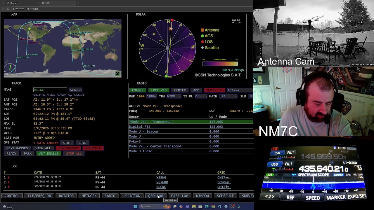 NM7C: LIVE STREAMING RS-44 Amateur Radio Satellite Pass 08MAR2026