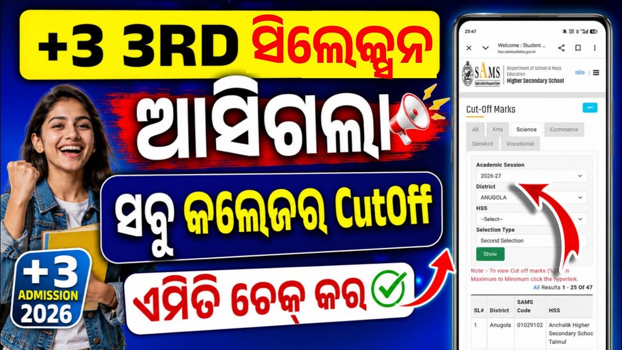 +3 Third Selection Merit List Cutoff Released। How To Check Plus3 3rd Merit List Cutoff Marks।