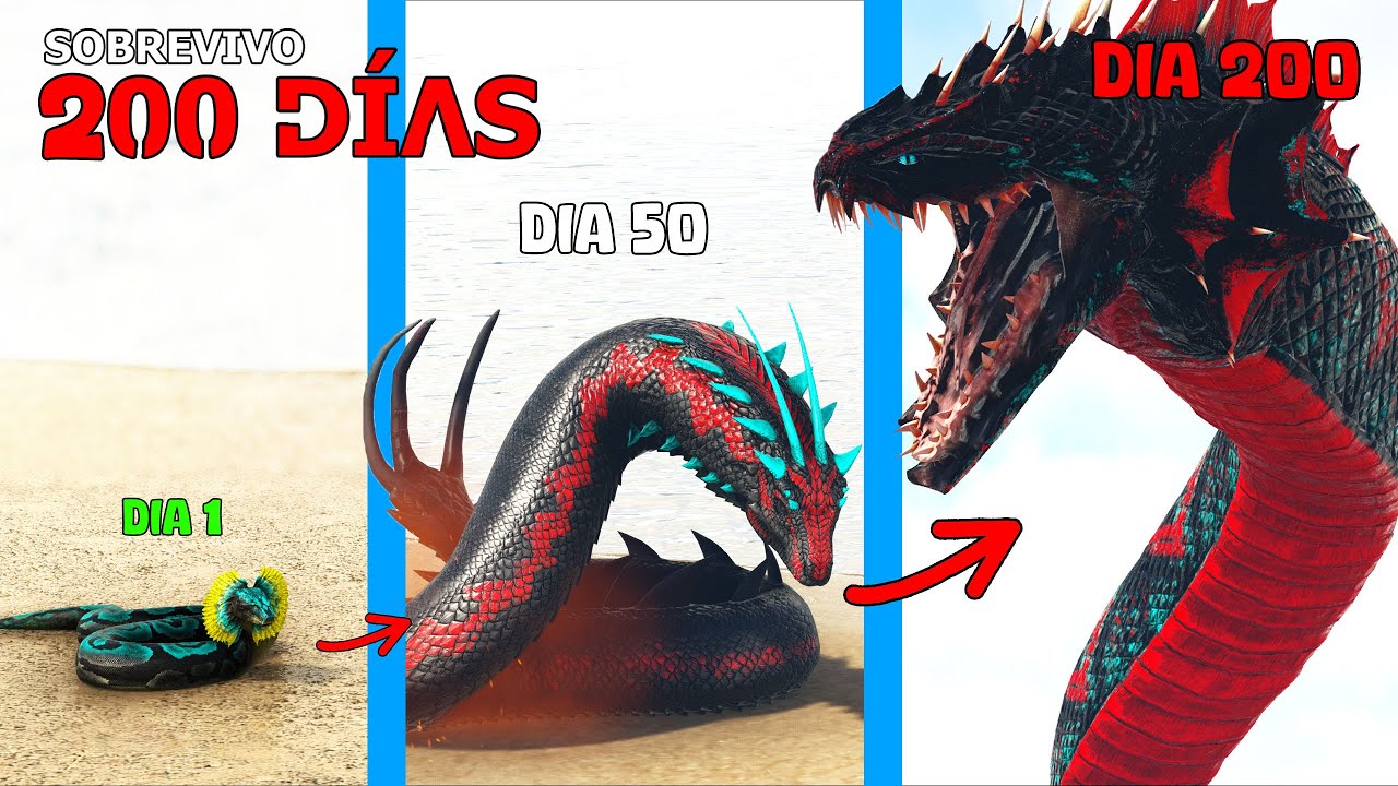 SOBREVIVÍ 200 DÍAS como SERPIENTE GODZILLA DINOSAURIO en ARK HARDCORE y Evoluciono a serpiente Kaiju