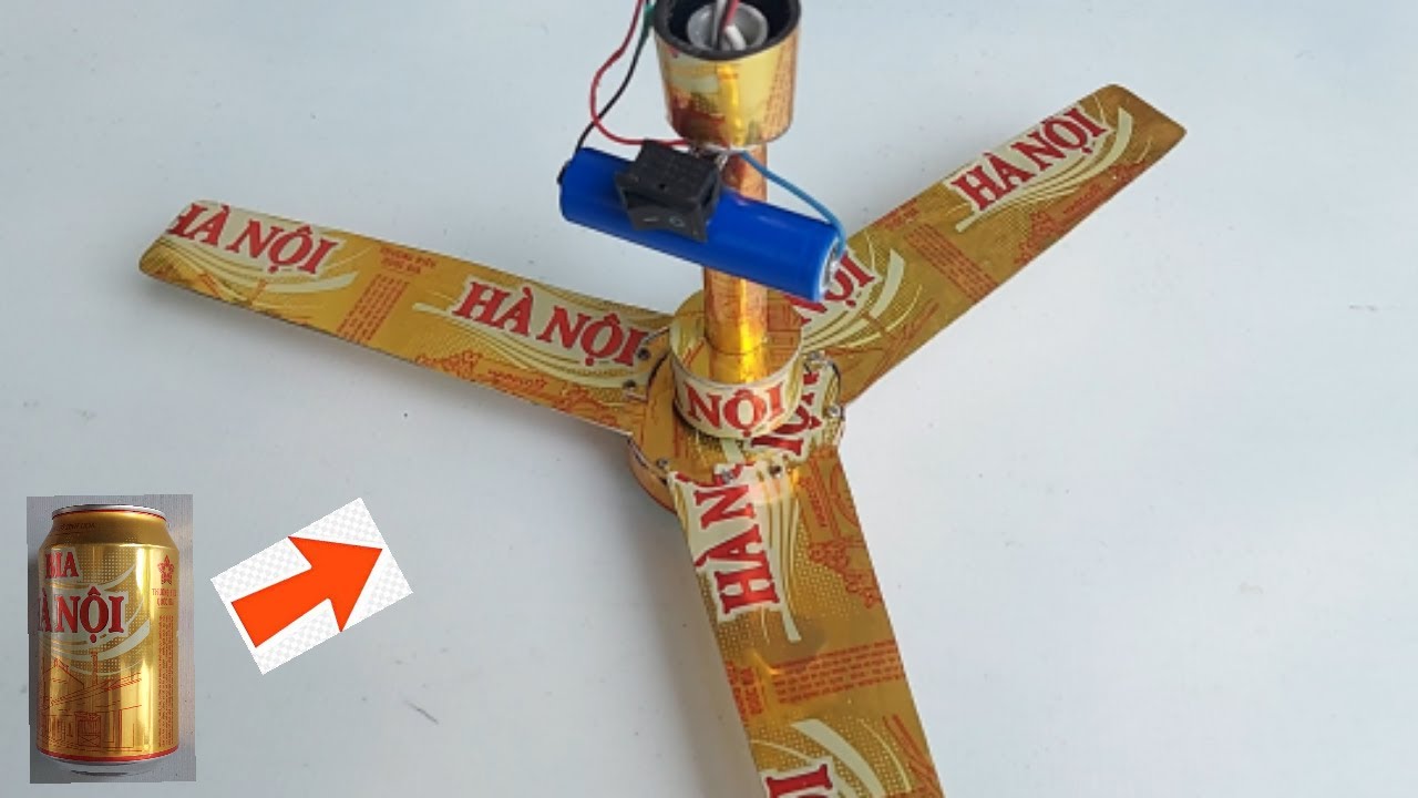 Make a ceiling fan using 3.7v battery || Ceiling fan from beer cans