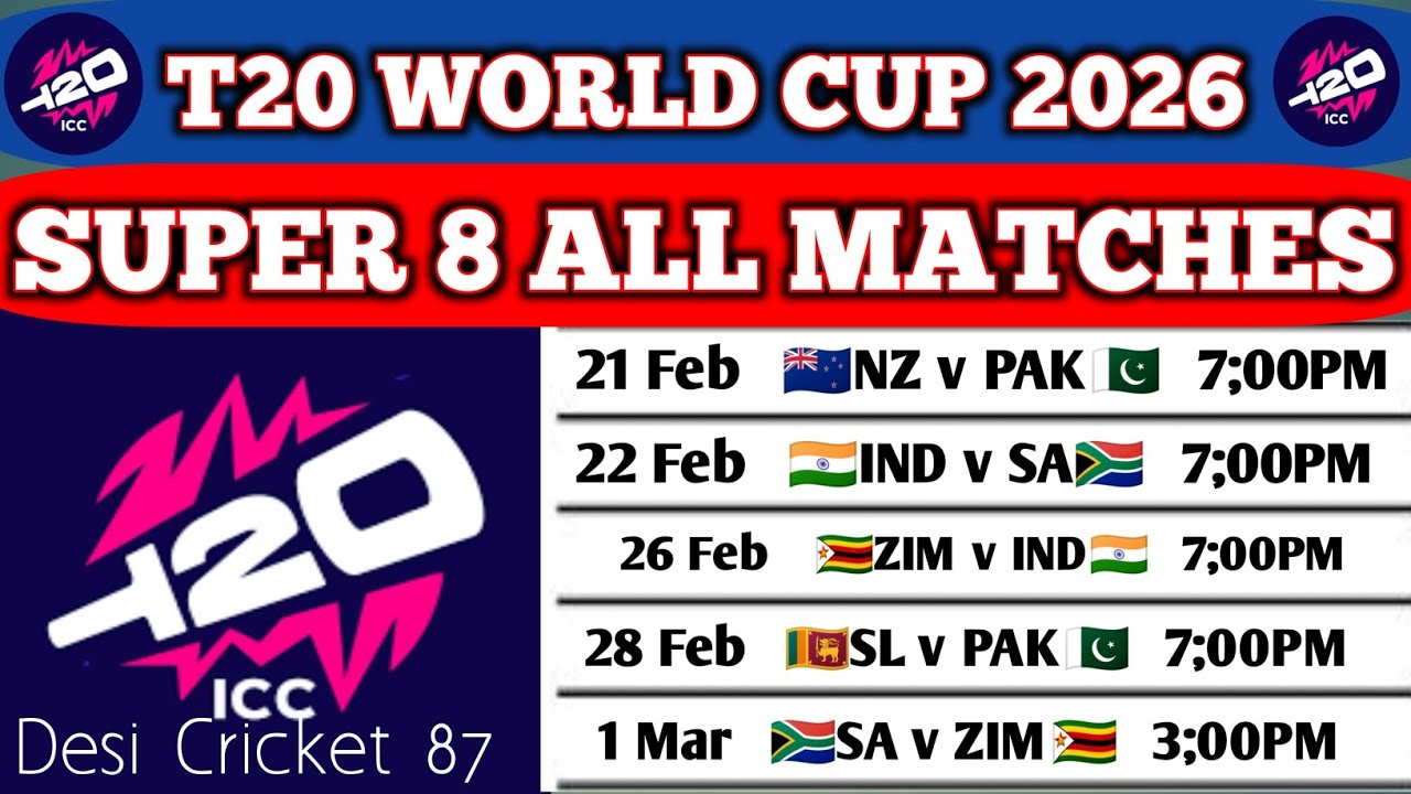 || ICC T20 World Cup 2026 super 8 all matches schedule🇮🇳 || ICC T20 World Cup 2026 ||