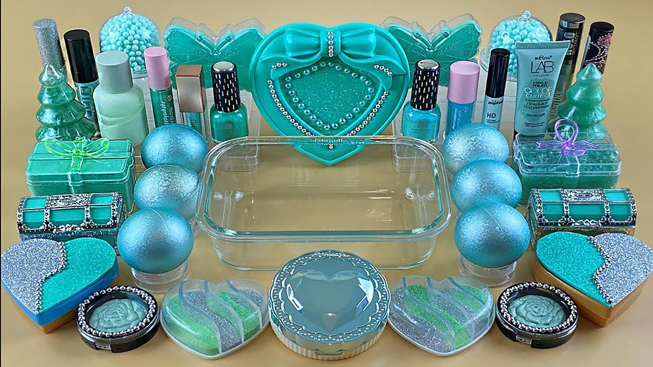 MINT SLIME | Mixing makeup and glitter into Clear Slime. Satisfying Slime Videos 1080p
