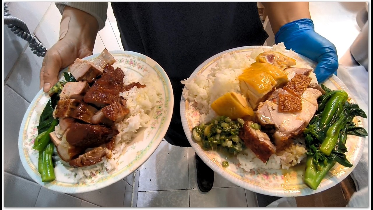 香港燒味 今天威哥贏錢請食飯 叫了金牌燒乳豬飯燒鵝脾飯加豉油皇雞翼 Roast Pork Rice Yummy Hong Kong Food 再叫半隻燒鴨 香港美食百富豪燒臘飯店