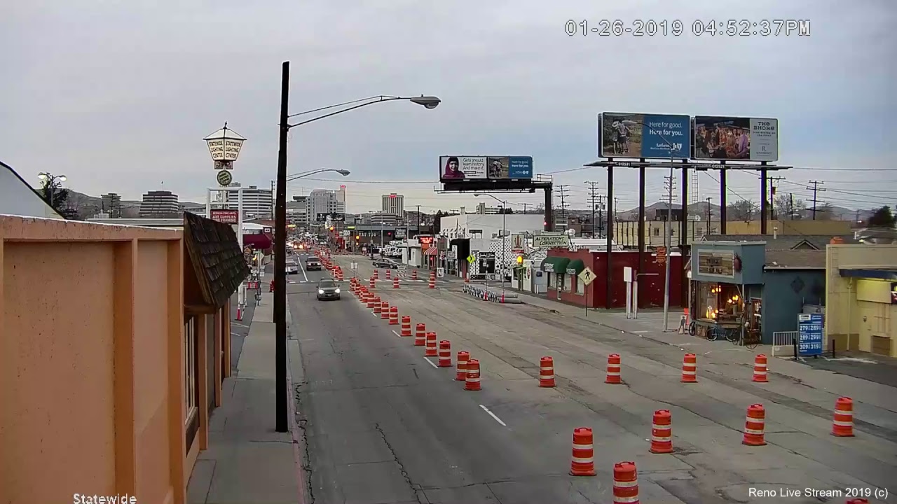 Reno Live! January 2019, Sunday night after hours webcam. Midtown live stream Virginia Street Live