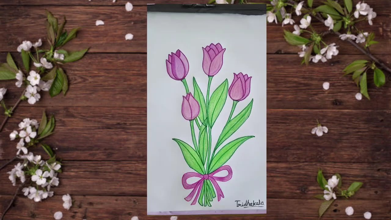 Beautiful Flower Bouquet Drawing🌷 | Easy Flower Drawing