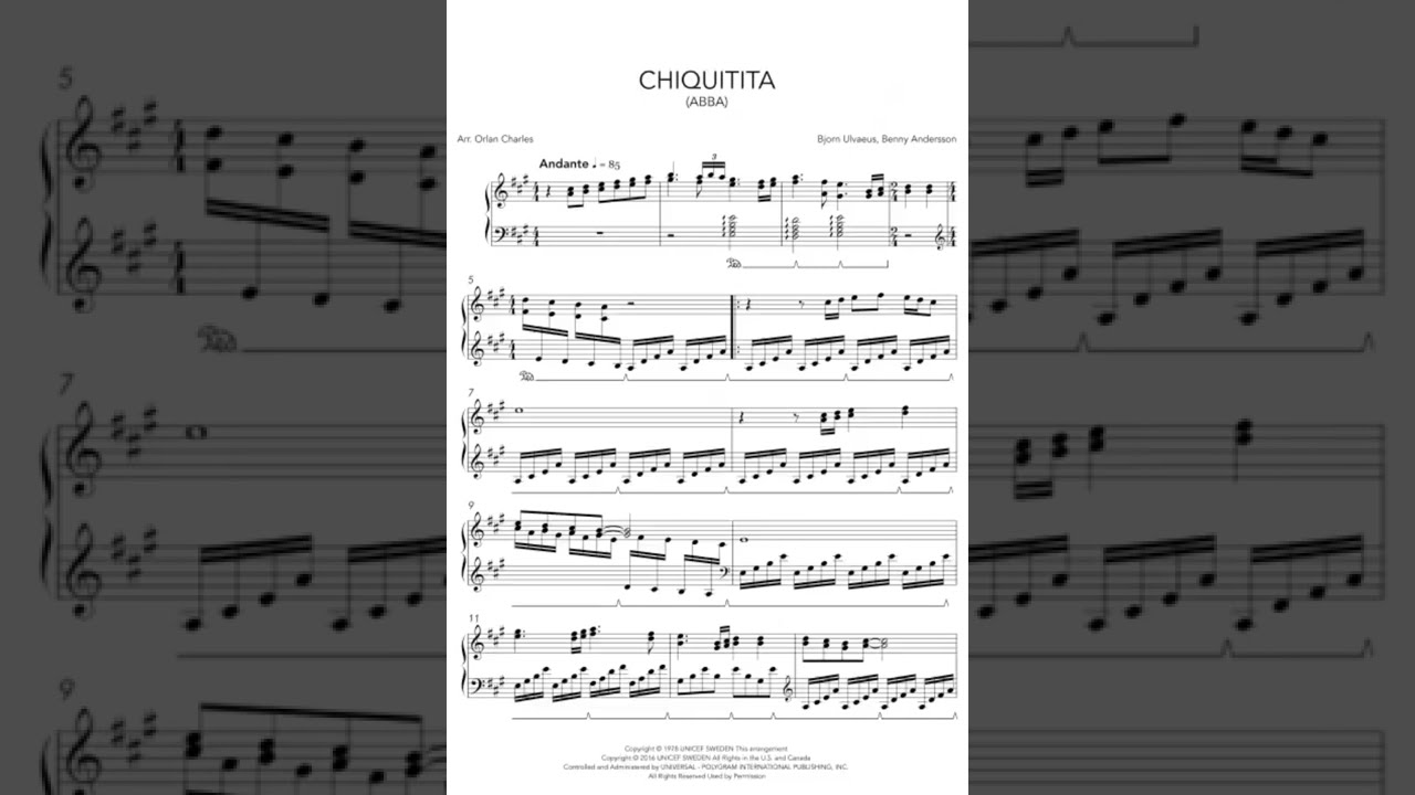 Abba - Chiquitita - Arranged for Piano by Orlan Charles