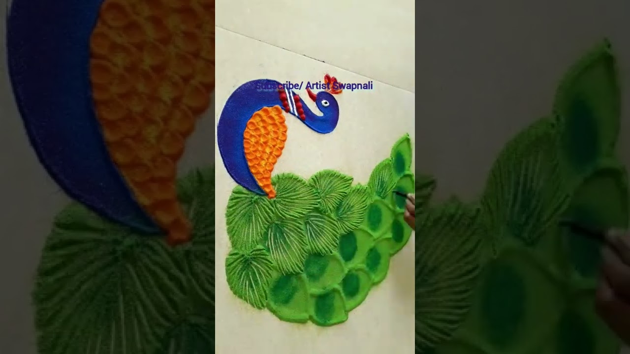 Very Easy Attractive Peacock Rangoli Design for Diwali || Simple Peacock Rangoli Design of Dhanteras