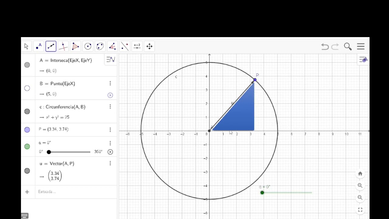 Simulación del movimiento circular con Geogebra