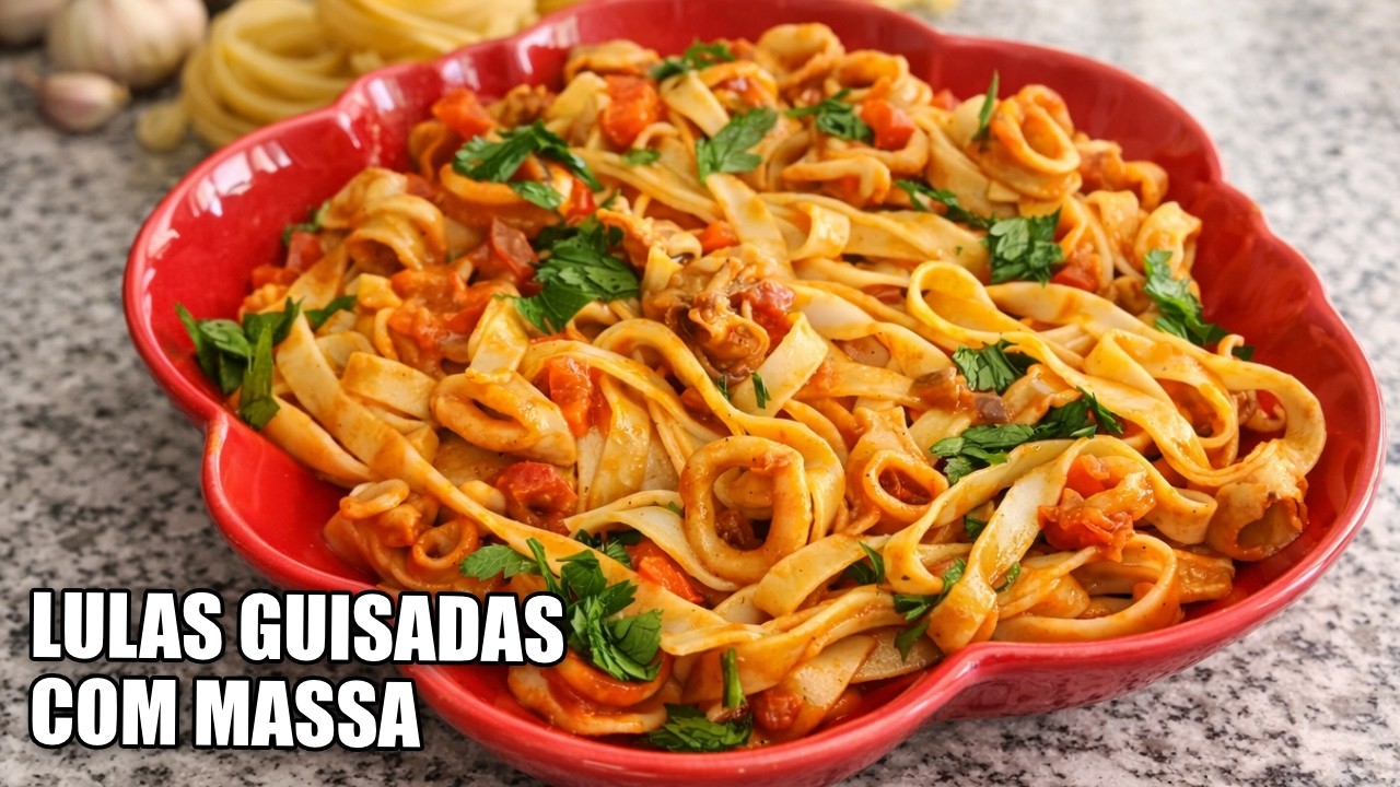‼️LULAS GUISADAS com MASSA TAGLIATELLE‼️Receita F&Aacute;CIL e DELICIOSA #massa #receitafacil #gastronomia