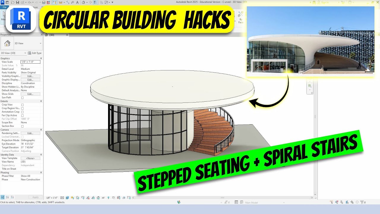 Учебное пособие по Revit: Круглое здание со ступенчатыми стенами для сидения и винтовой лестницей