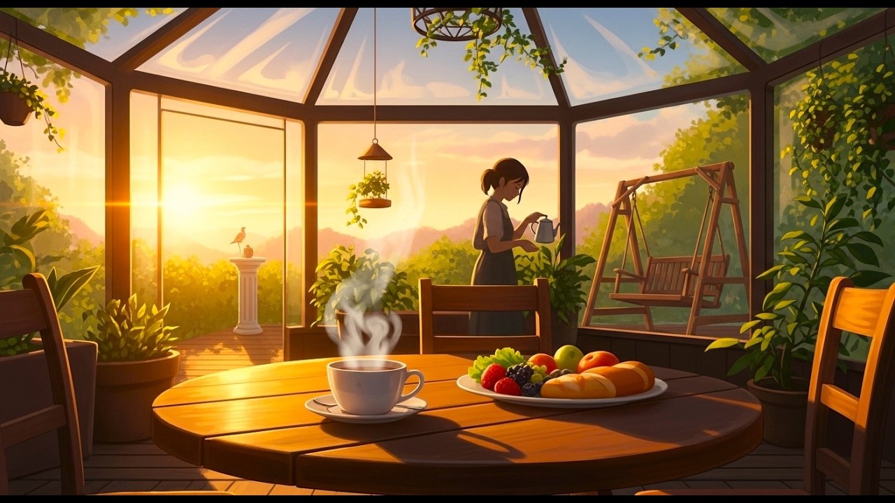 Cozy Golden Hour Morning Routine | Sizzling Omelette & Crunchy Salad | Ghibli Style ASMR