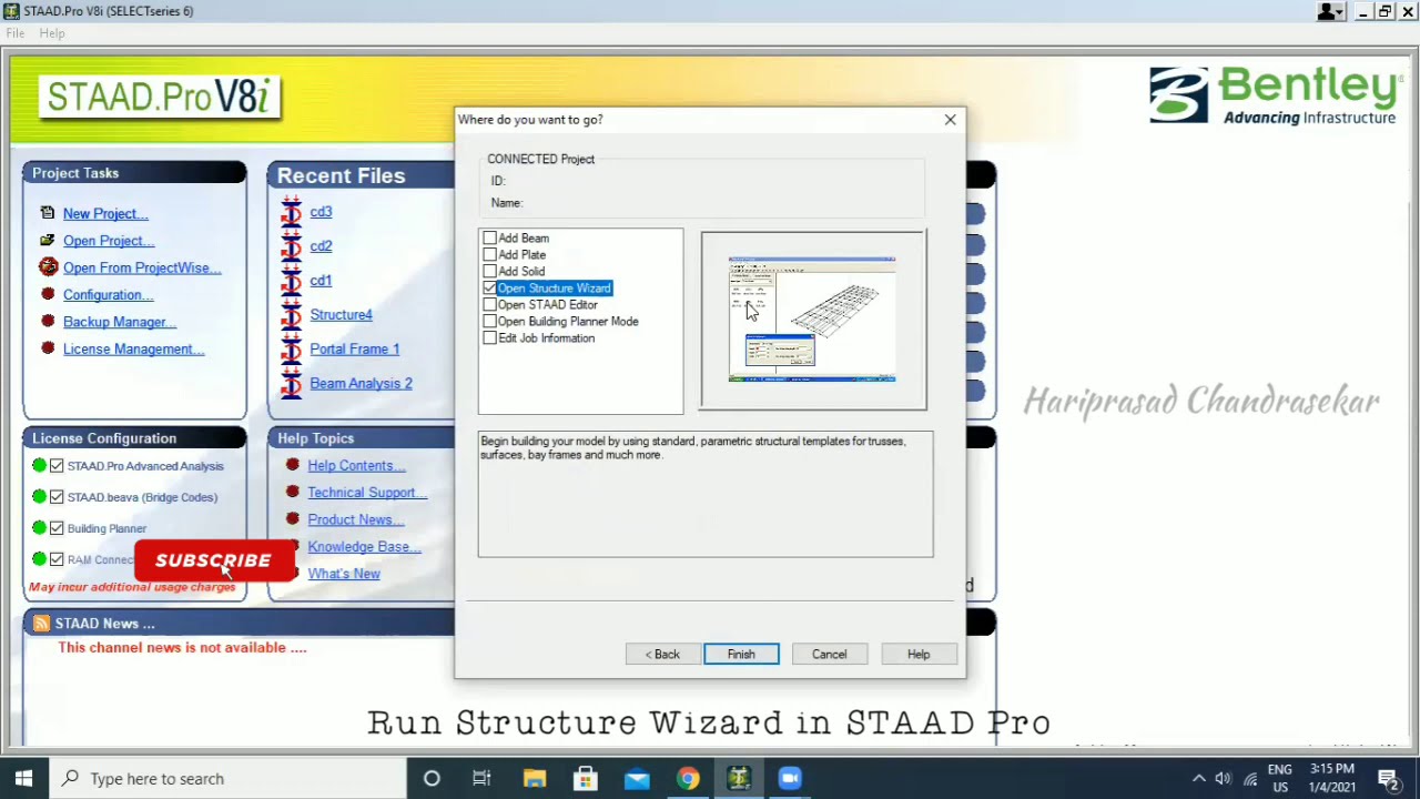 Run Structure Wizard in STAAD Pro | Curved Beam