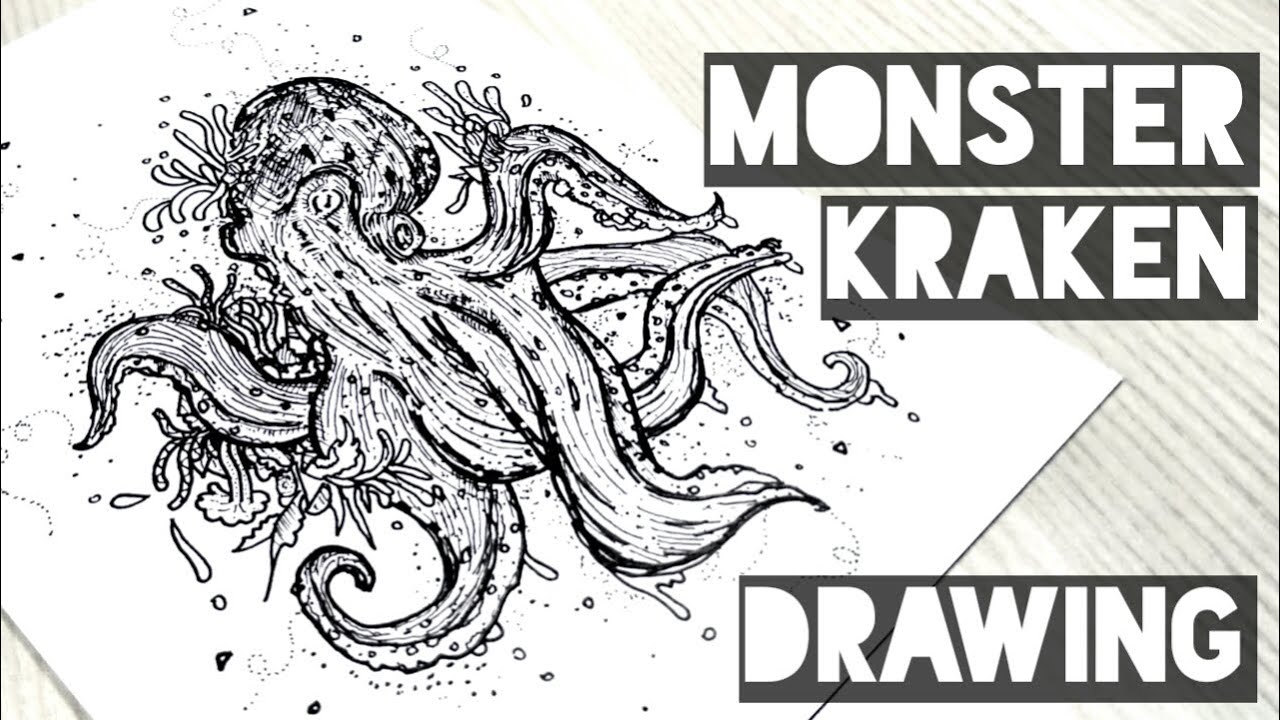 MONSTER KRAKEN SKETCH DRAWING PEN I LEGENDARY SEA MONSTER!