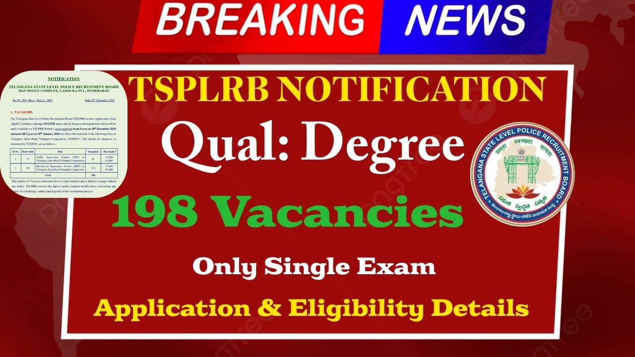 TSPLRB  Notification Released|Traffic Supervisor Trainee|198 Vacancies |Telangana Govt Jobs #tsplrb 