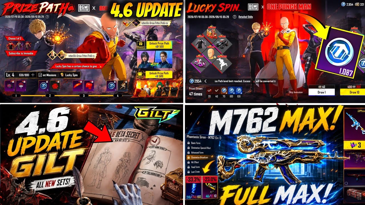 😱 NEXT PRIZE PATH IS HERE | FULL MAX M762 | BGMI 4.6 UPDATE ONE PUNCH MAN COLLAB | 4.6 ULTIMATE GILT
