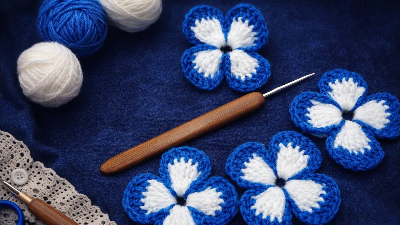 💫❤️ How to make beautiful💖 crochet flower 🌸with brilliant🌟 colours 💙🤍|Beginners💕 friendly tutorial 💫