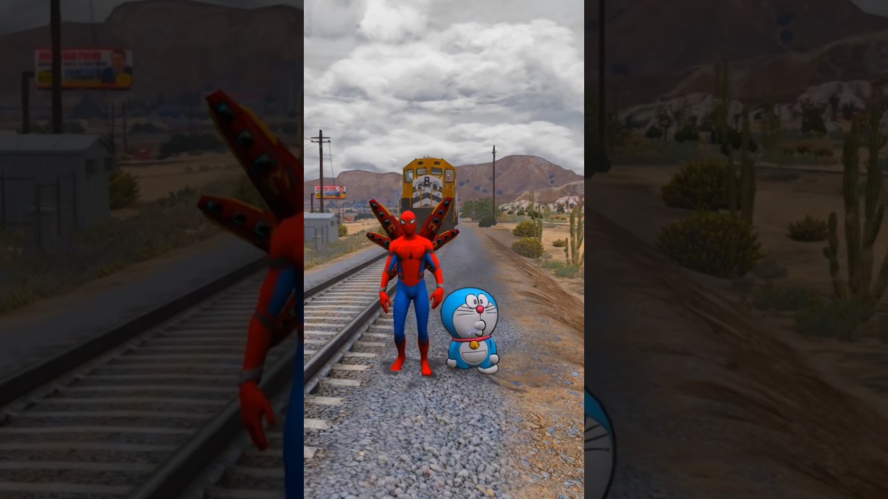 Spiderman Hijacked Running Train To Save Doraemon 🥹 #shorts #gta5 #trending