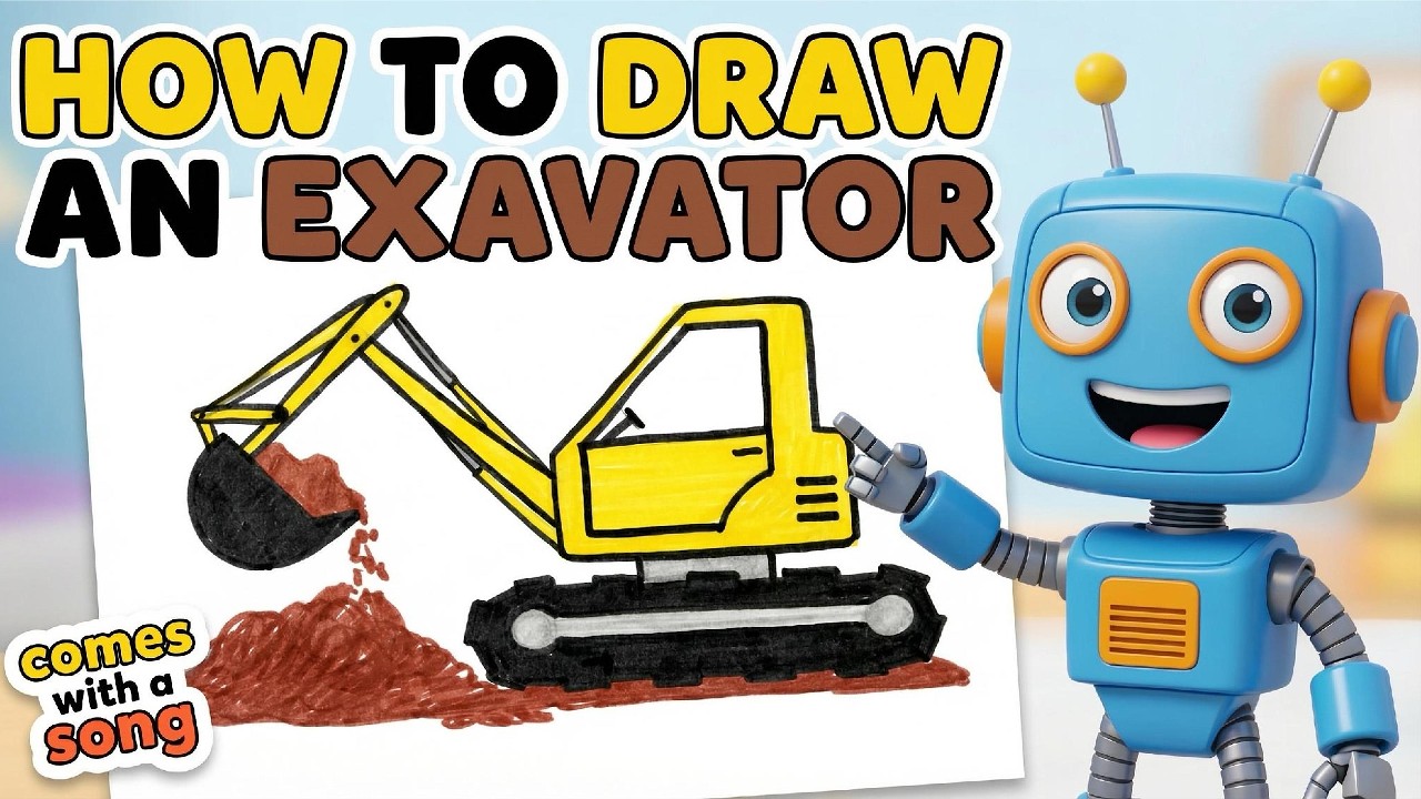 How to Draw an Excavator | Draw and Sing with Robo-Boo