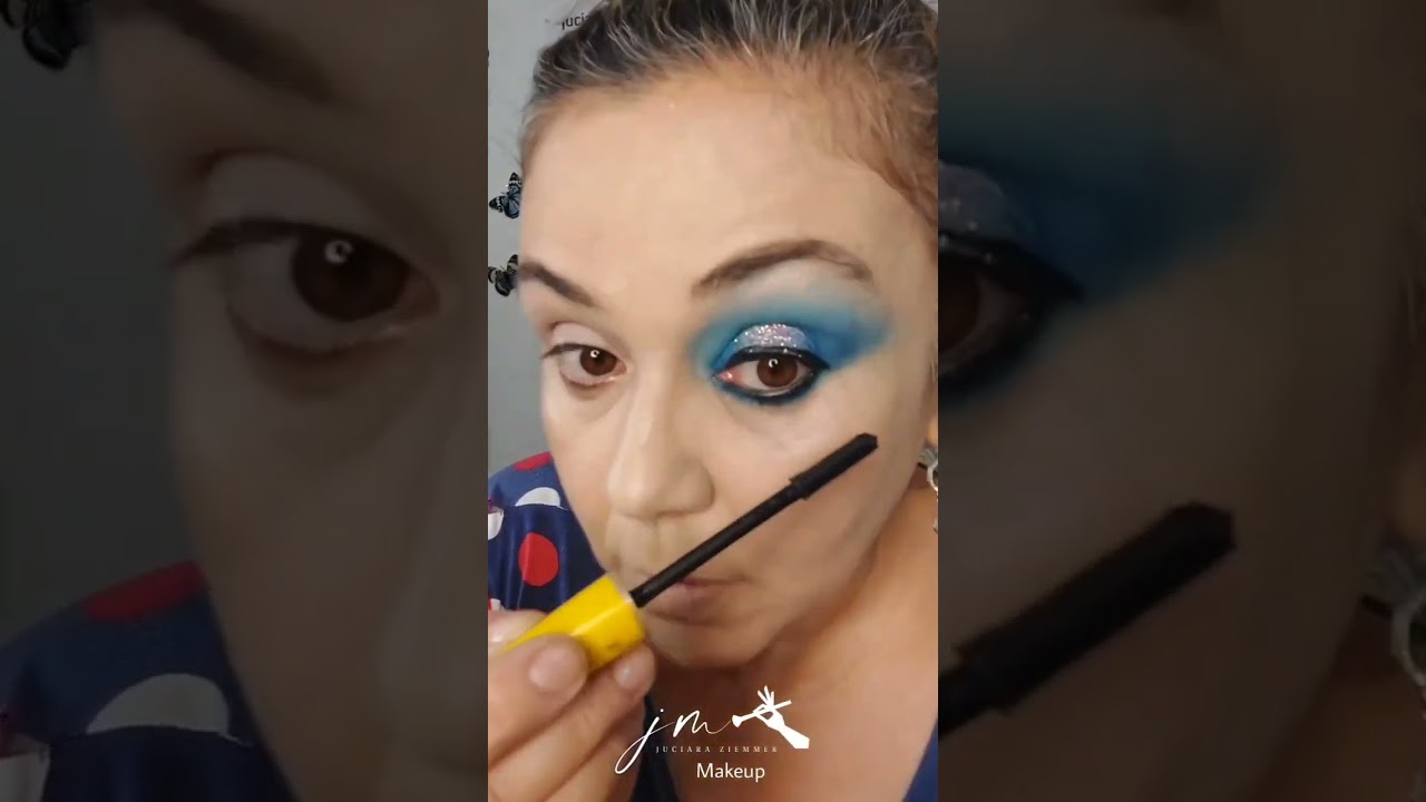 Maquiagem pálpebra luz azul com strass✨️