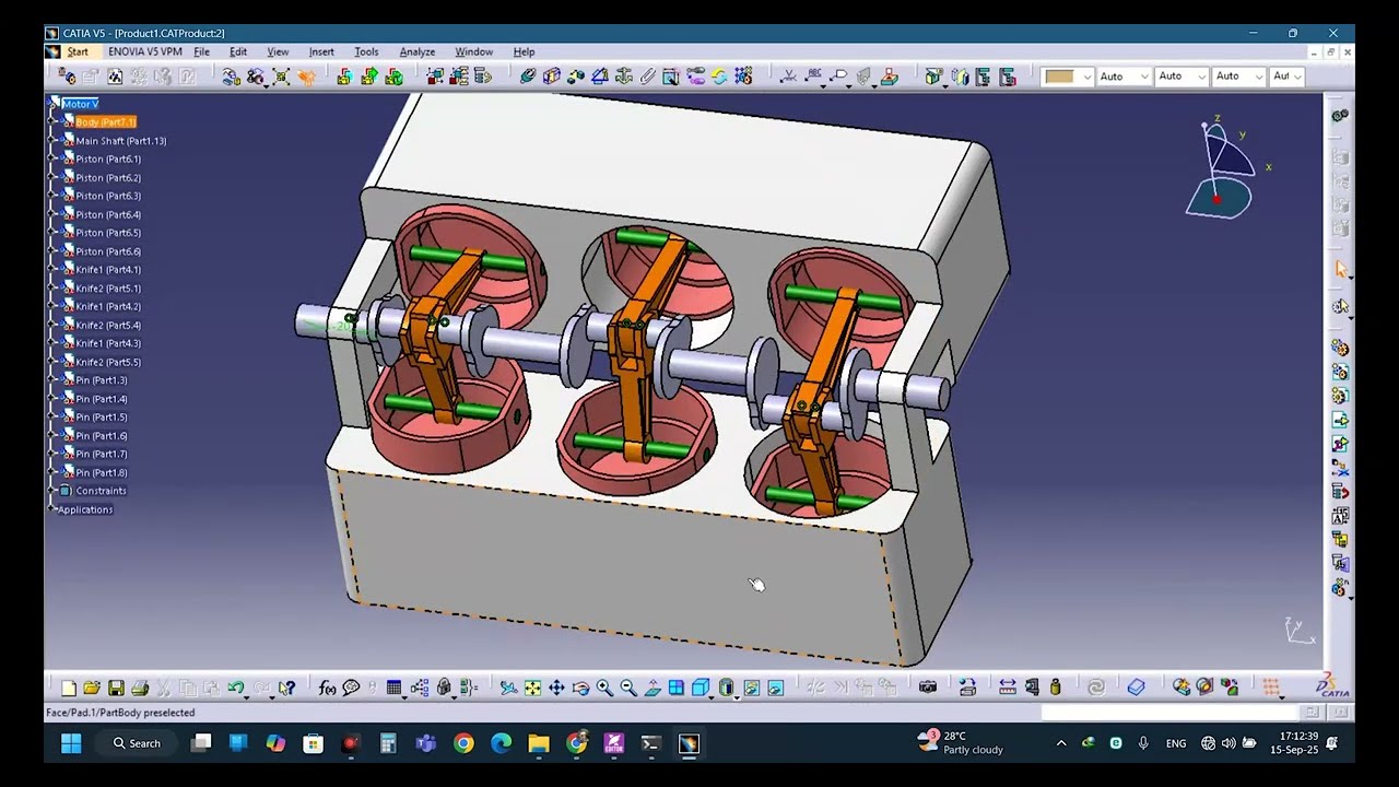 Crankshaft & Piston Engine Assembled Model in CATIA