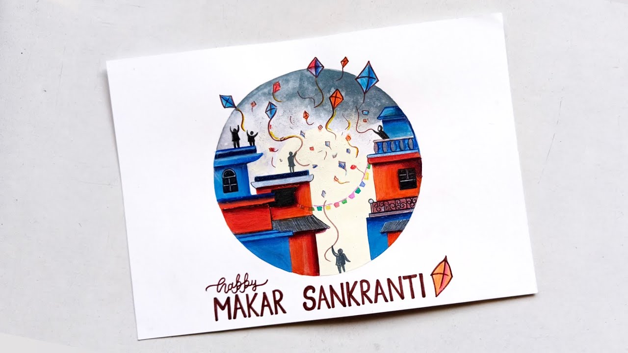 Kites in the Sky | Makar Sankranti Festival Painting with Poster Colors 