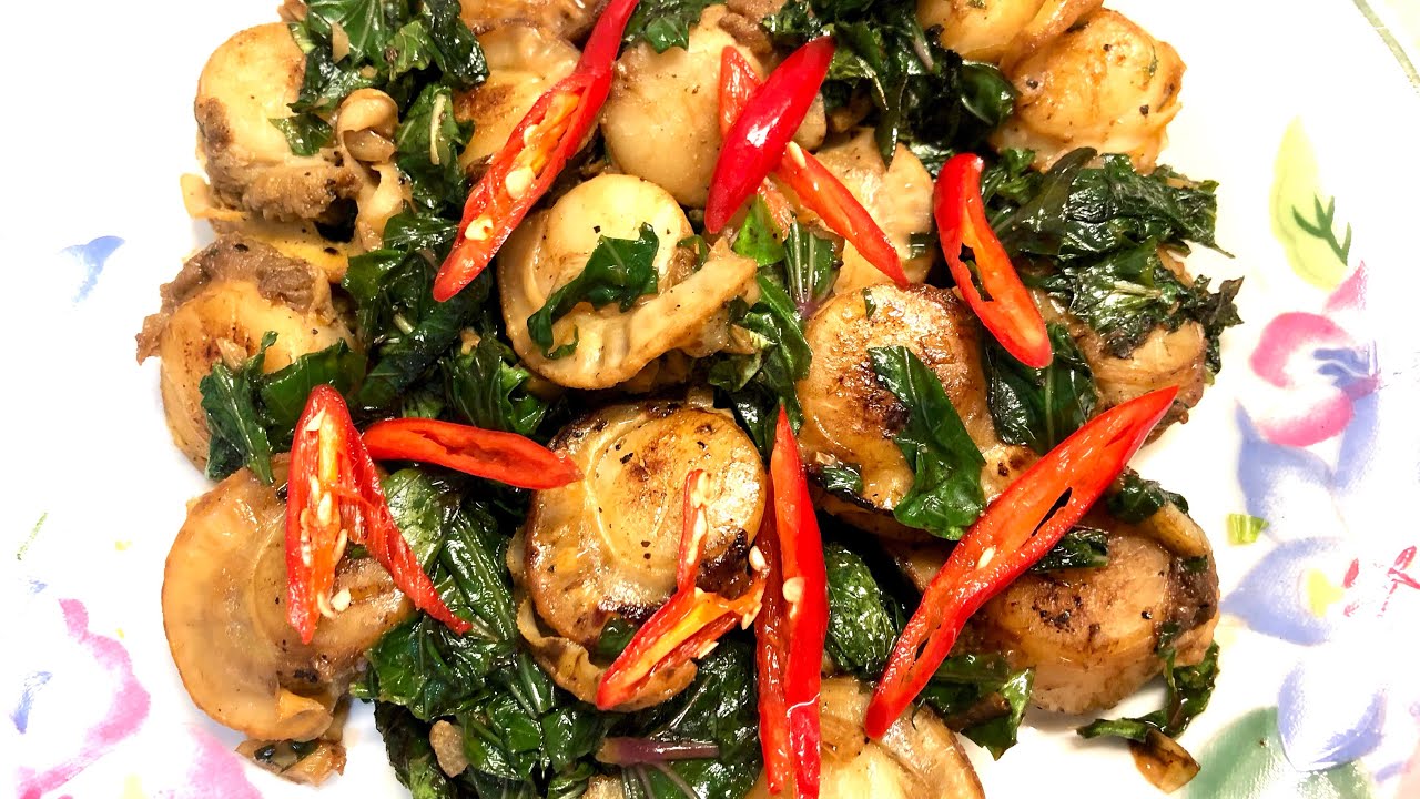 Easy recipe, Stir fry baby Scallops with Spinach 🦪
