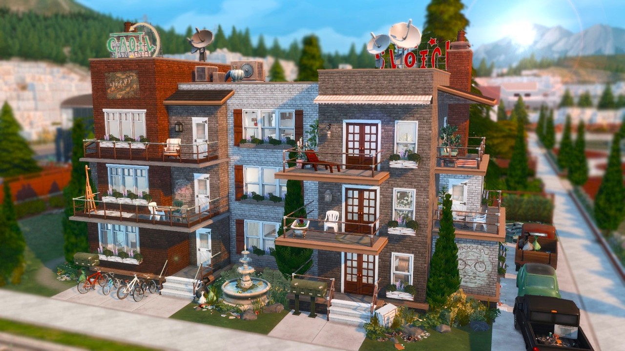 Trashed Apartment Building with 7 Units | (no cc) The Sims 4 Speed Build