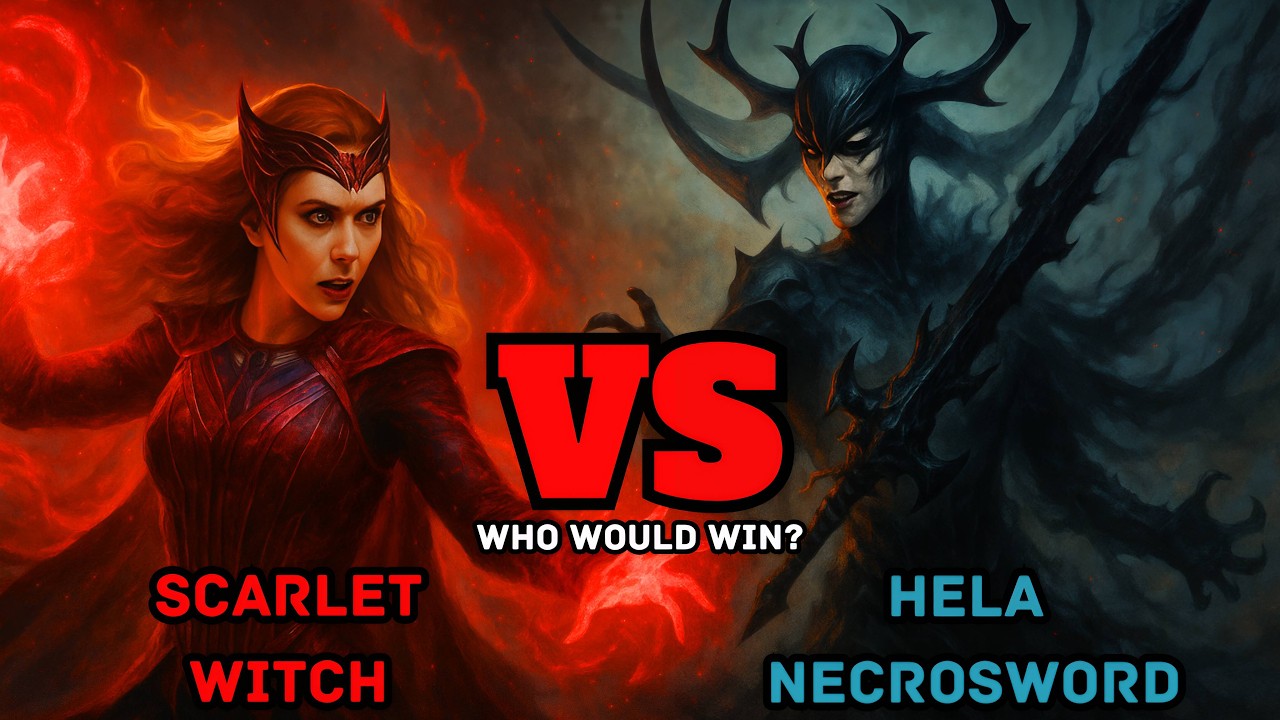 Darkhold Omega Scarlet Witch vs. Hela with the All-Black Necrosword: Who Wins? | What's On Hollywood