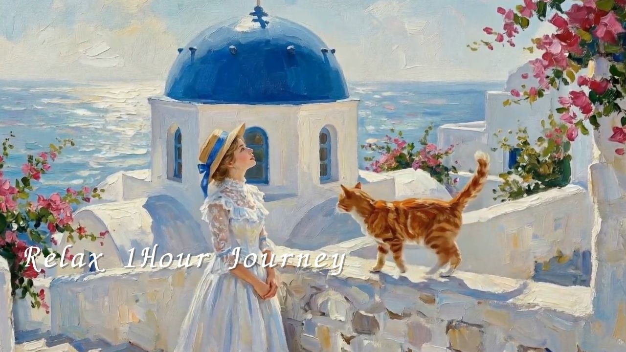 19th Century Journey with My Cat , Venice & Etretat , Cozy & Relax Claude Monet style Visual Poem