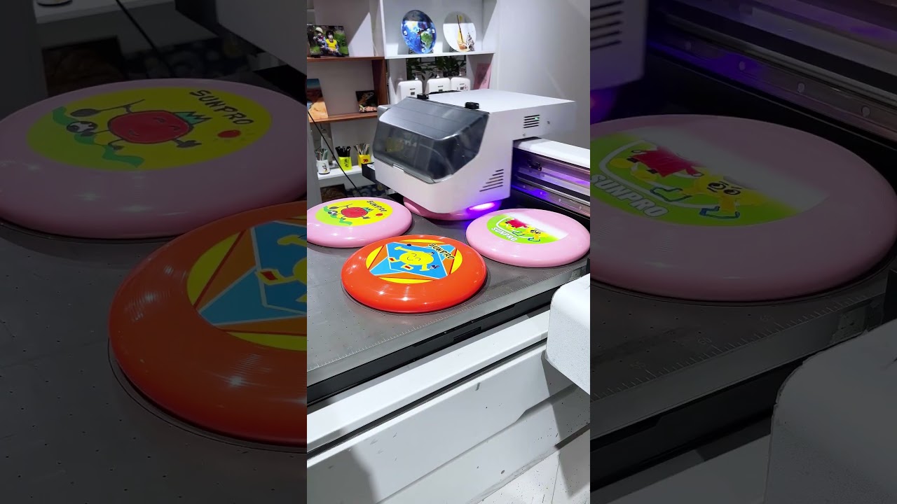 Flying Discs UV Flatbed Printer with CMYK+W+V colorful printing effect