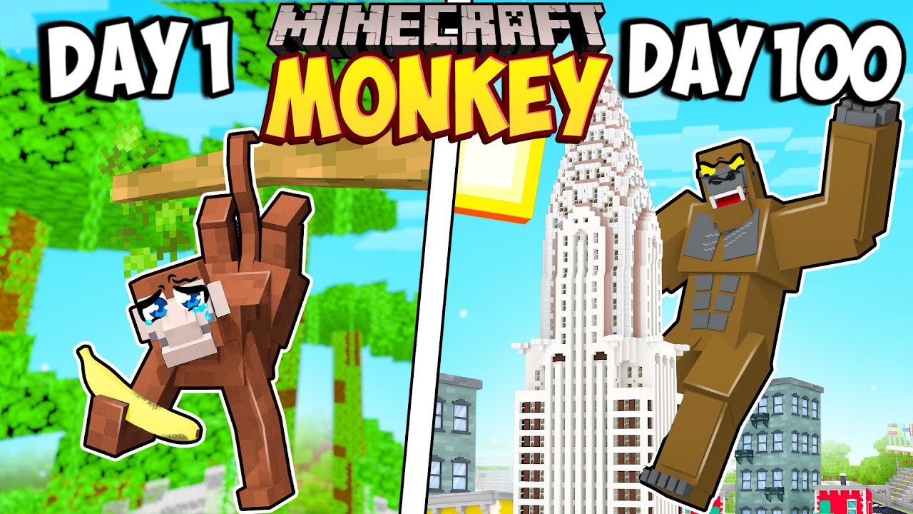 I Survived 100 Days as a MONKEY in Minecraft