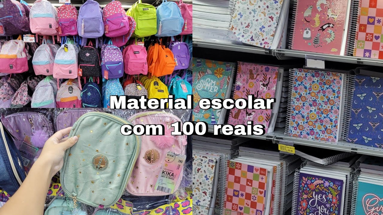 COMPRANDO MATERIAL ESCOLAR 2024 COMPLETO COM 100 REAIS!!😱