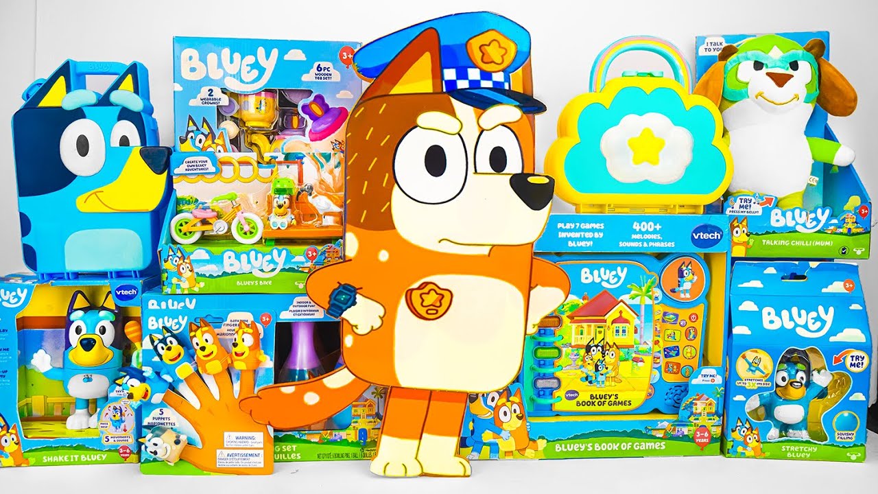 Bluey Toy Collection Unboxing Review 💙 Mystery Chili Police Box & Bluey Paper Finger Puppets