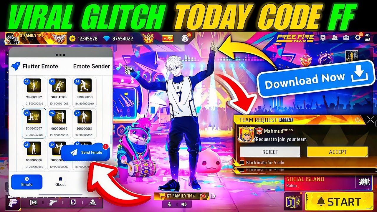 Free Fire Viral Glitch Today Code 🔥 Fire X & KT App Emote Show Trick | Free Fire  | KT Family