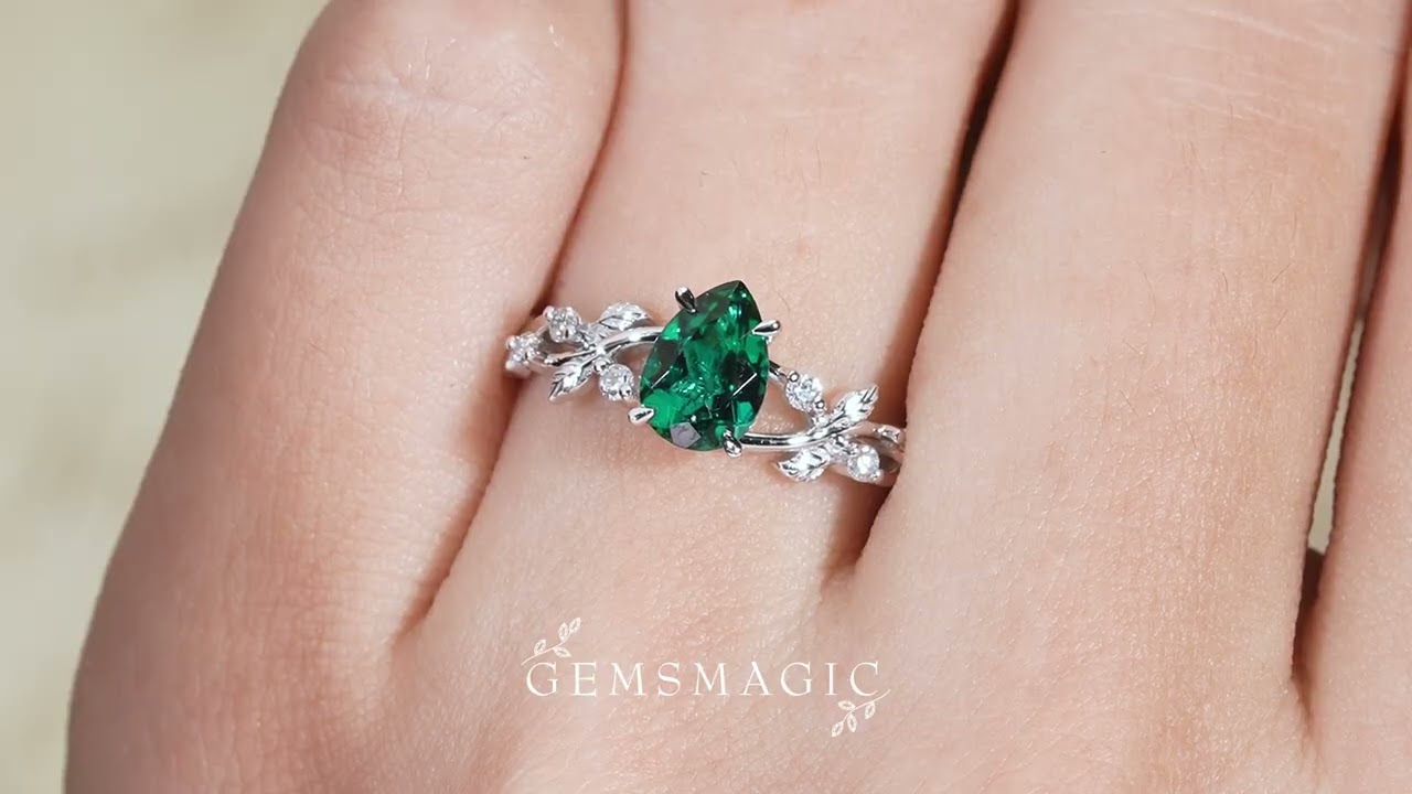 Emerald Leaf Engagement Ring GemsMagic