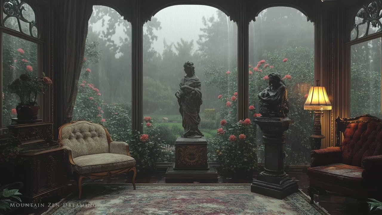 Cozy Victorian Living Room - Soft Rain, Antique Charm, and Peaceful Ambiance for Relaxation