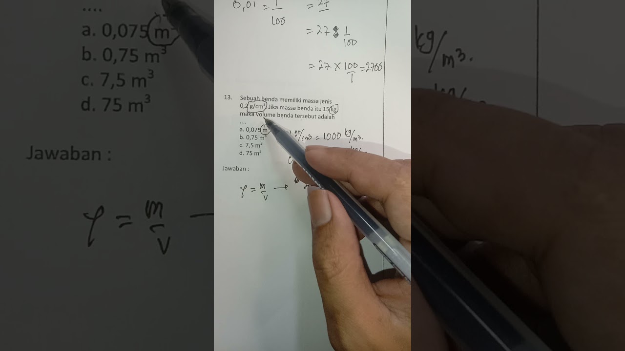 Kelas 7 IPA Massa Jenis, Sebuah Benda memiliki Massa Jenis 0,2 gr/cm3. Jika massa benda itu 15 kg