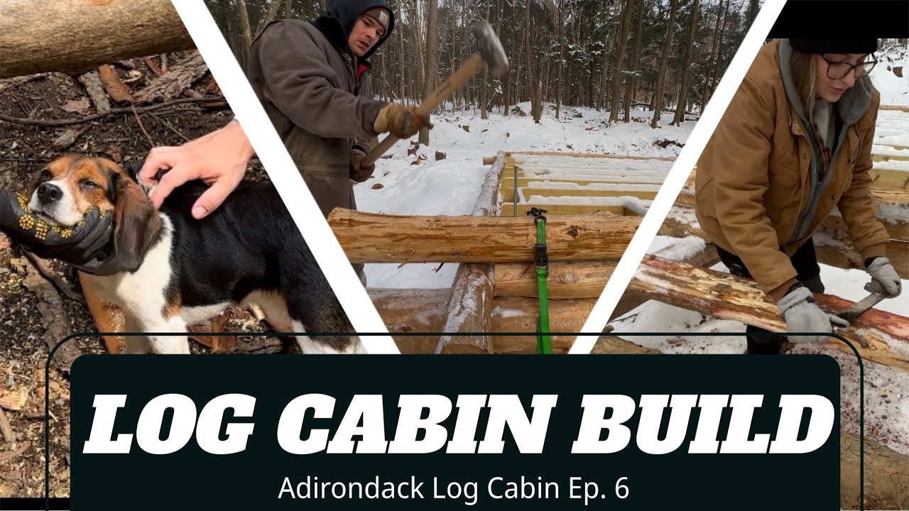 Putting a Log on Butt & Pass Cabin + Removing Bark in Winter // Adirondack Log Cabin Ep. 6