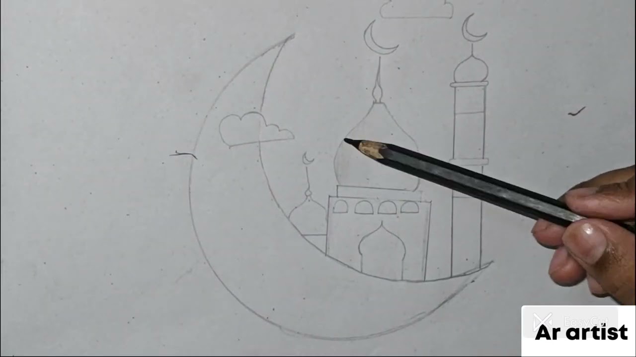 Ramadan Special Drawing | Moon & Masjid Sketch Tutorial ✨