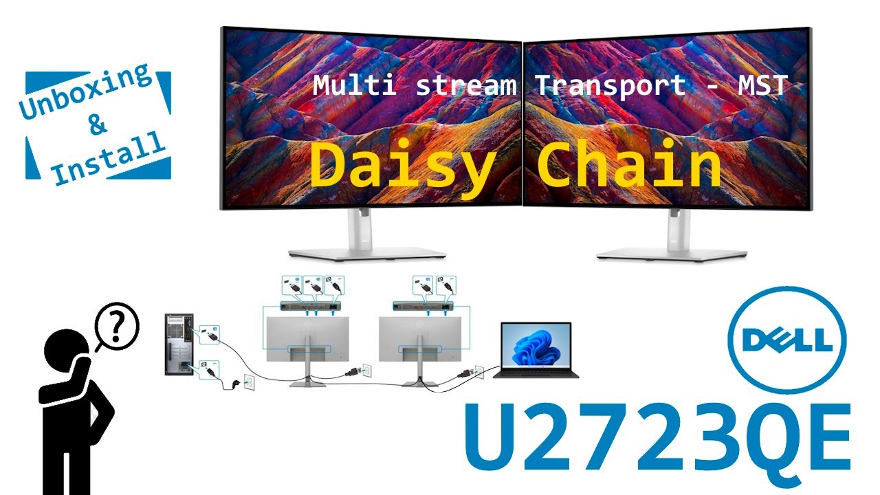 Unboxing and installing 2 DELL U2723QE monitors - Daisy Chain