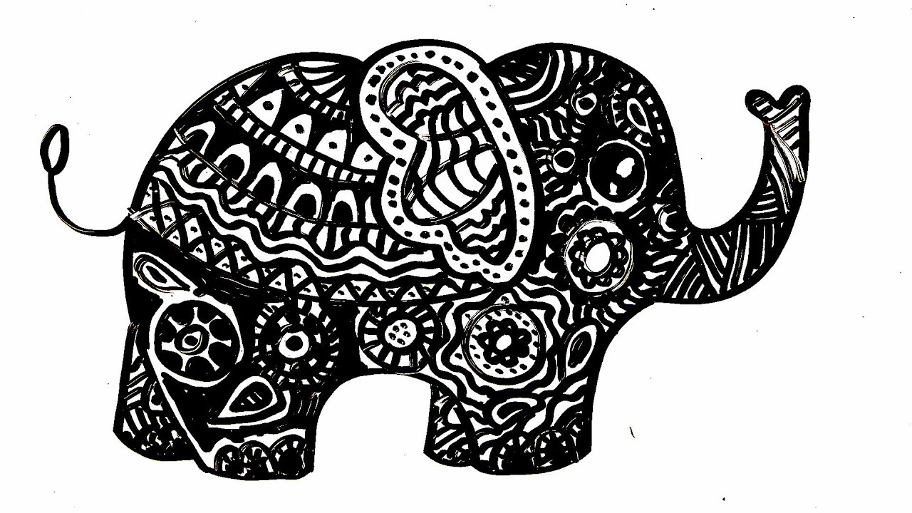 How to Draw Simple Zentangle Elephant Easy | Drawing Animals on a Whiteboard